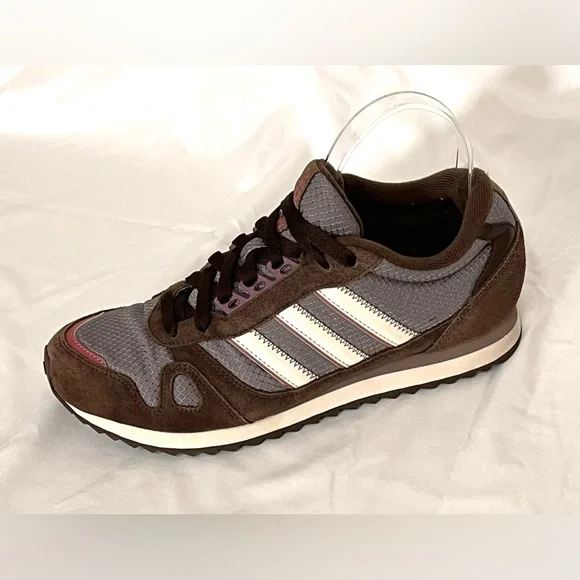 Adidas Vintage Style Brown Gray and Pink Sneakers with White Stripes Size 7.5 - Picture 5 of 9